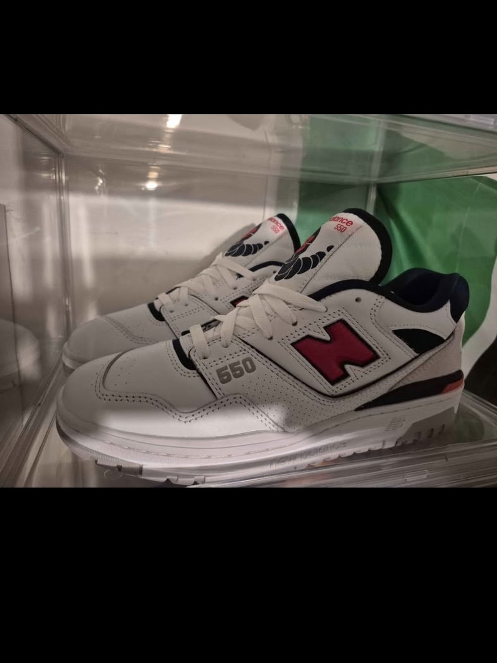 New Balance 550 White Sneakers with Red Accent